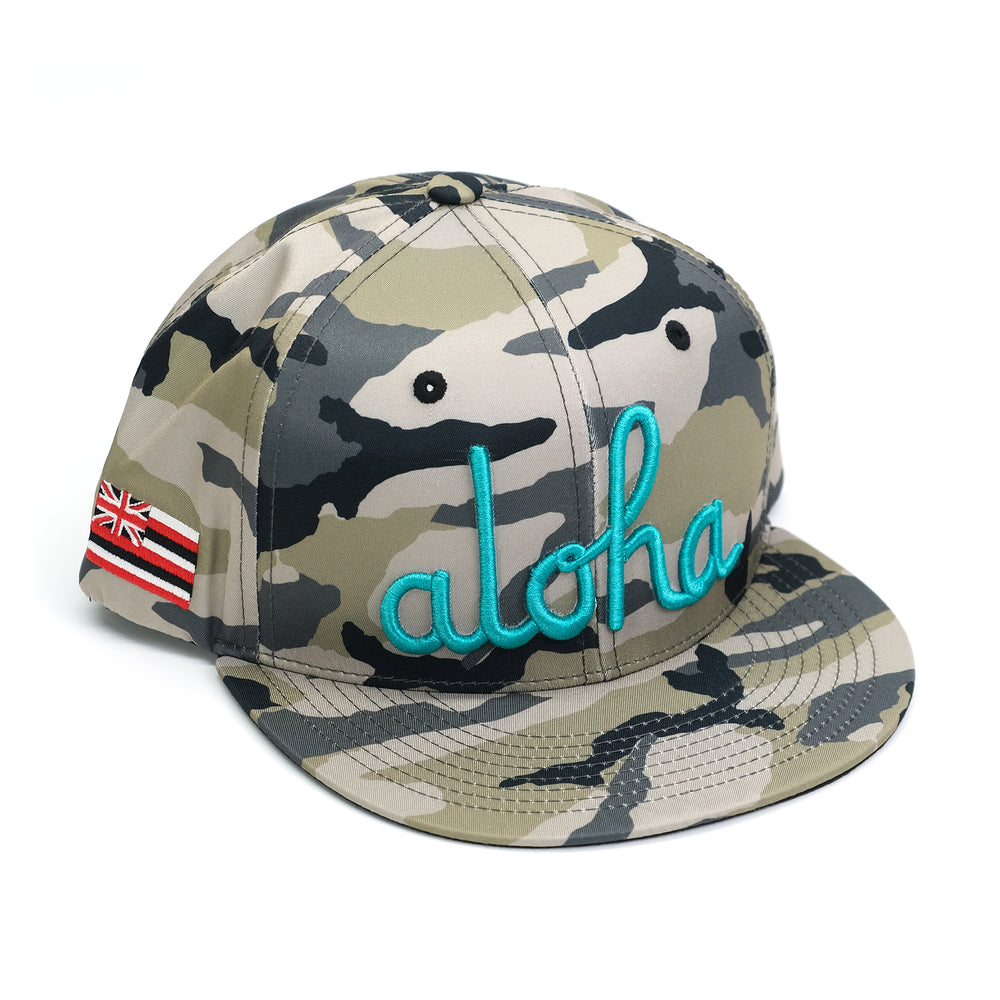 URBAN CAMO ALOHA SCRIPT SNAPBACK