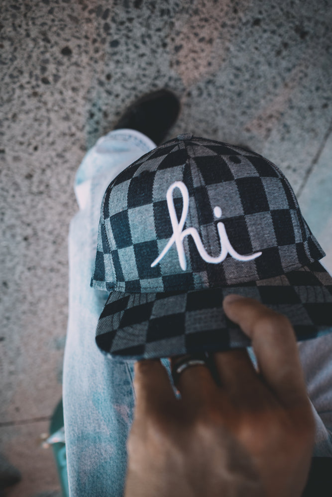 F.O.T.M. HI SCRIPT CHECKERED DENIM SNAPBACK