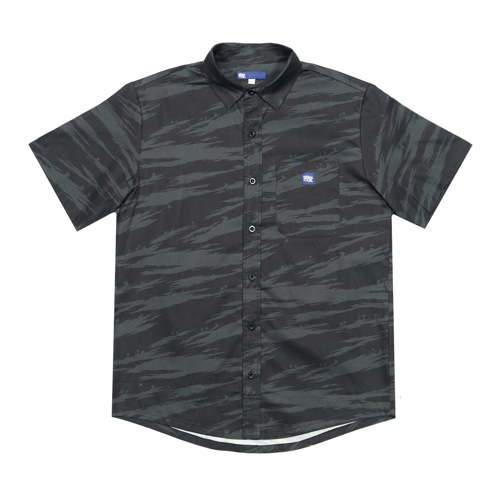 BLACK TIGER PALM CAMO BUTTON UP